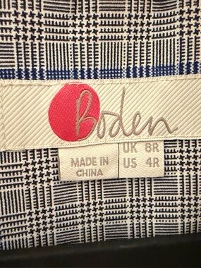 Boden Navy and White Plaid Jacket